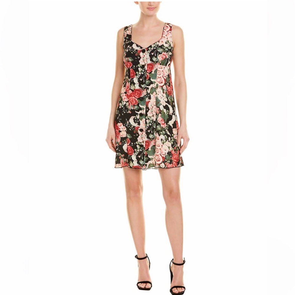 Anna Sui Floral Crepe button down mini dress black multi